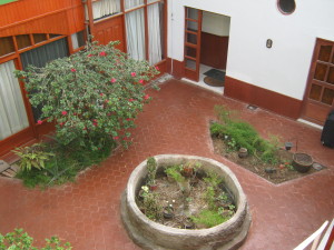Here is a view down to the beautiful courtyard in our hostal.
