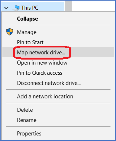 Map network drive selected
