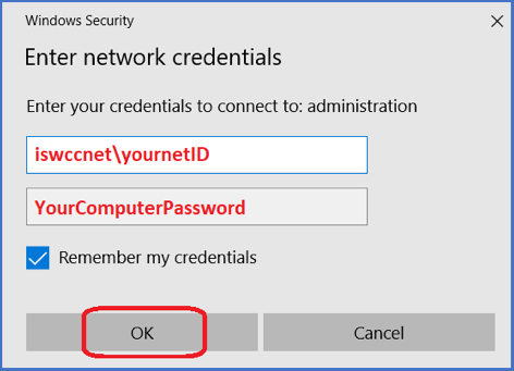 Enter you network credentials and click OK
