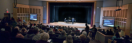 A wide shot of WCC's Towsley Auditorium in Ann Arbor, Michigan