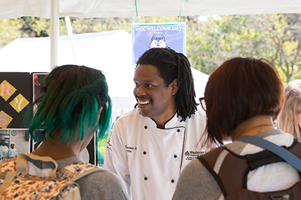 Anne Savage WCC Culinary Arts faculty member Derek Anders Jr. talks with students about his program during the Fall 2016 Welcome Day.