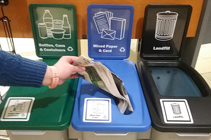 One of the 90 new recycling stations placed around campus over the holiday break.