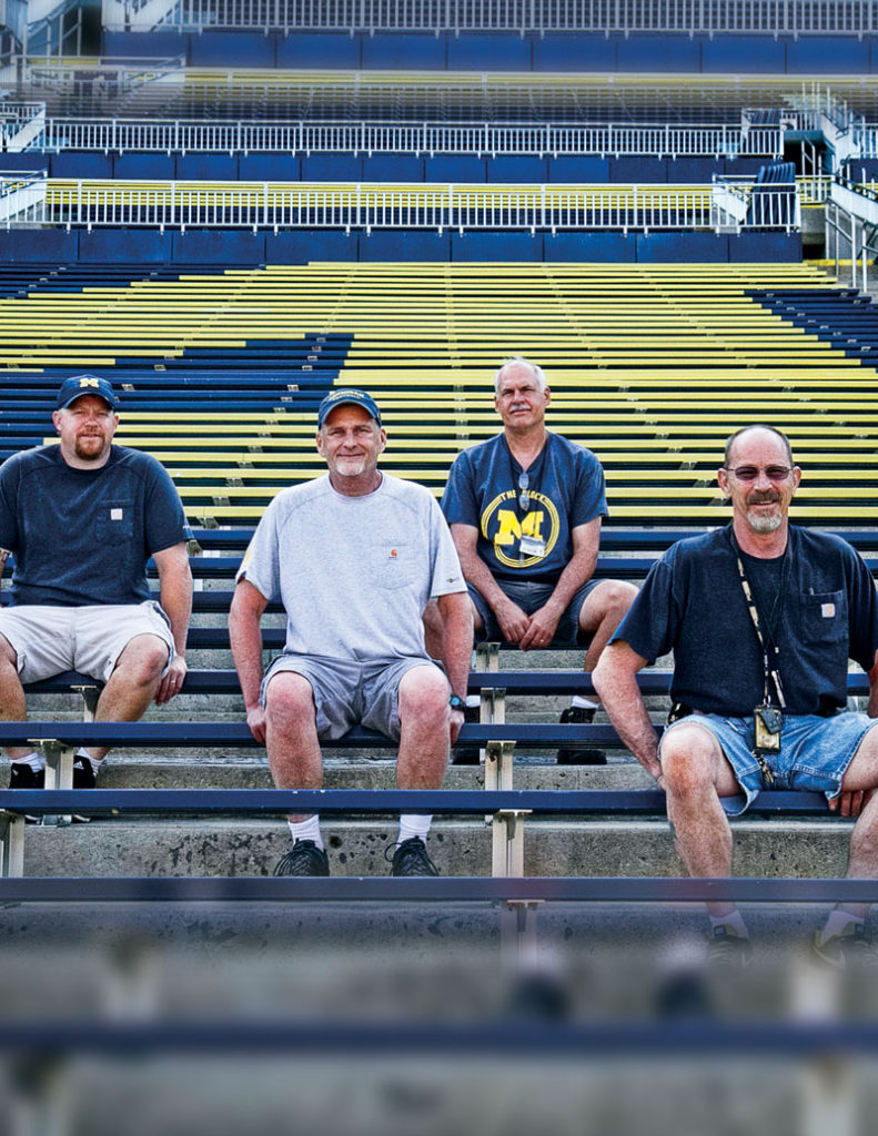 Kevin Wilkins, Tim Larsen, Phil Stanny and Jim Turner are four veteran members of a nine-person team that spends its days (and often nights and weekends) maintaining more than 2 million square feet of U-M Athletics facilities