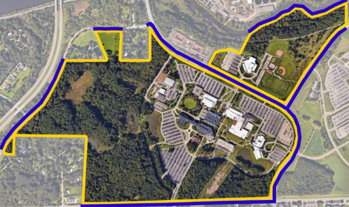 WCC campus and geographical areas adjacent to it that are covered by the Clery Act